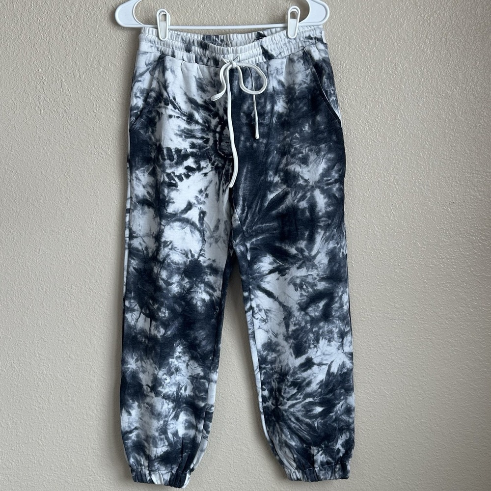 Storia Dip Tie Dye French Terry Joggers Sweatpants White/Black Small NWT